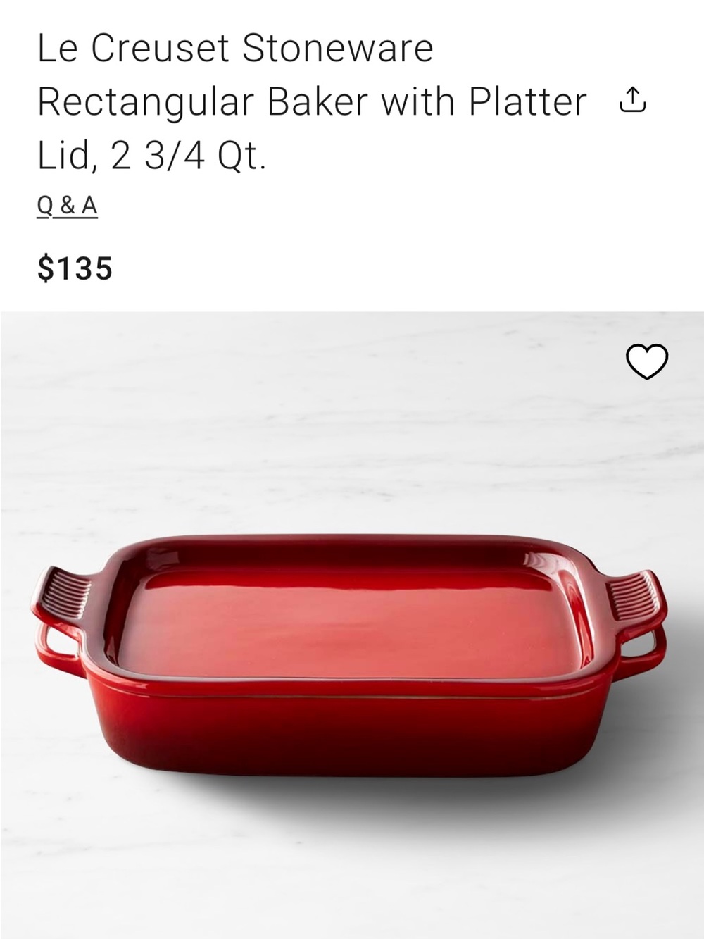 NWOT Le Creuset Baker With Platter Lid